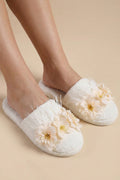 Water Lily Flowered Postpartum And Bridal Slippers Ecru - 9504