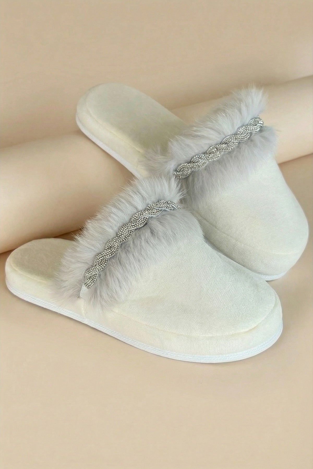Feather Themed Postpartum And Bridal Slippers Grey - 9508