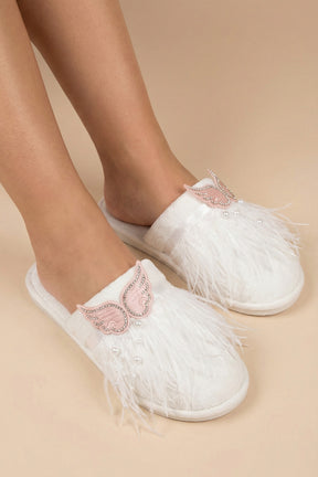 Pearl Angel Wing Postpartum And Bride Crown & Slippers Set Ecru - 919512S