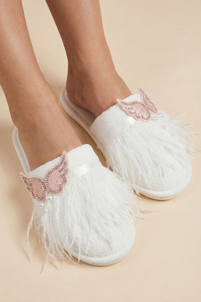 Pearl Angel Wing Postpartum And Bride Crown & Slippers Set Ecru - 919512S