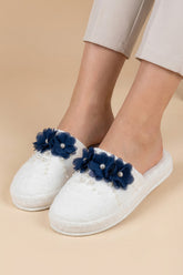 Pearl Flower Themed Postpartum And Bridal Slippers Navy Blue - 9513