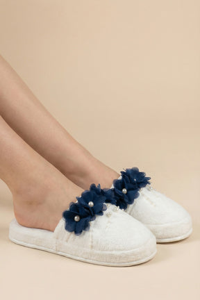Pearl Flower Themed Postpartum And Bride Crown & Slippers Set Navy Blue - 919513S