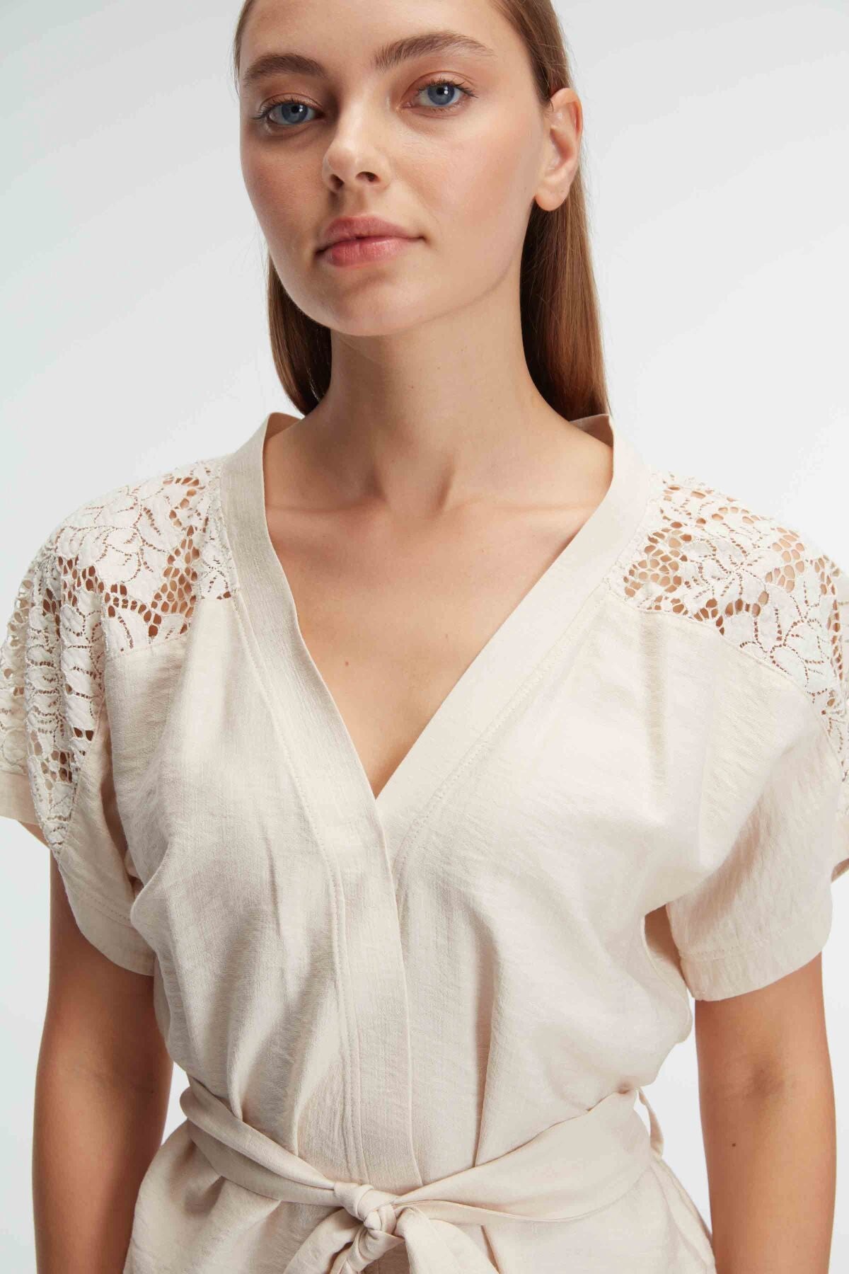 Lace Detailed Women's Casual Outfit Ecru 9947