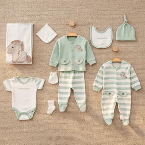 Horse Themed Hospital Outfit 10-Piece Set Newborn Baby Boys Green (0-3 Months) - A020.10291