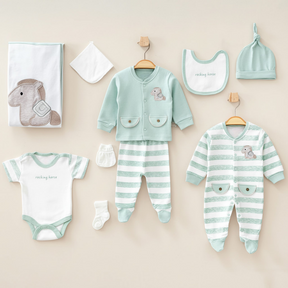 Horse Themed Hospital Outfit 10-Piece Set Newborn Baby Boys Green (0-3 Months) - A020.10291