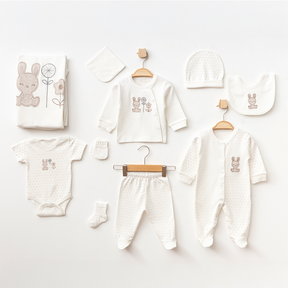 Rabbit Themed Hospital Outfit 10-Piece Set Newborn Baby Ecru (0-6 Months) - A020.10331