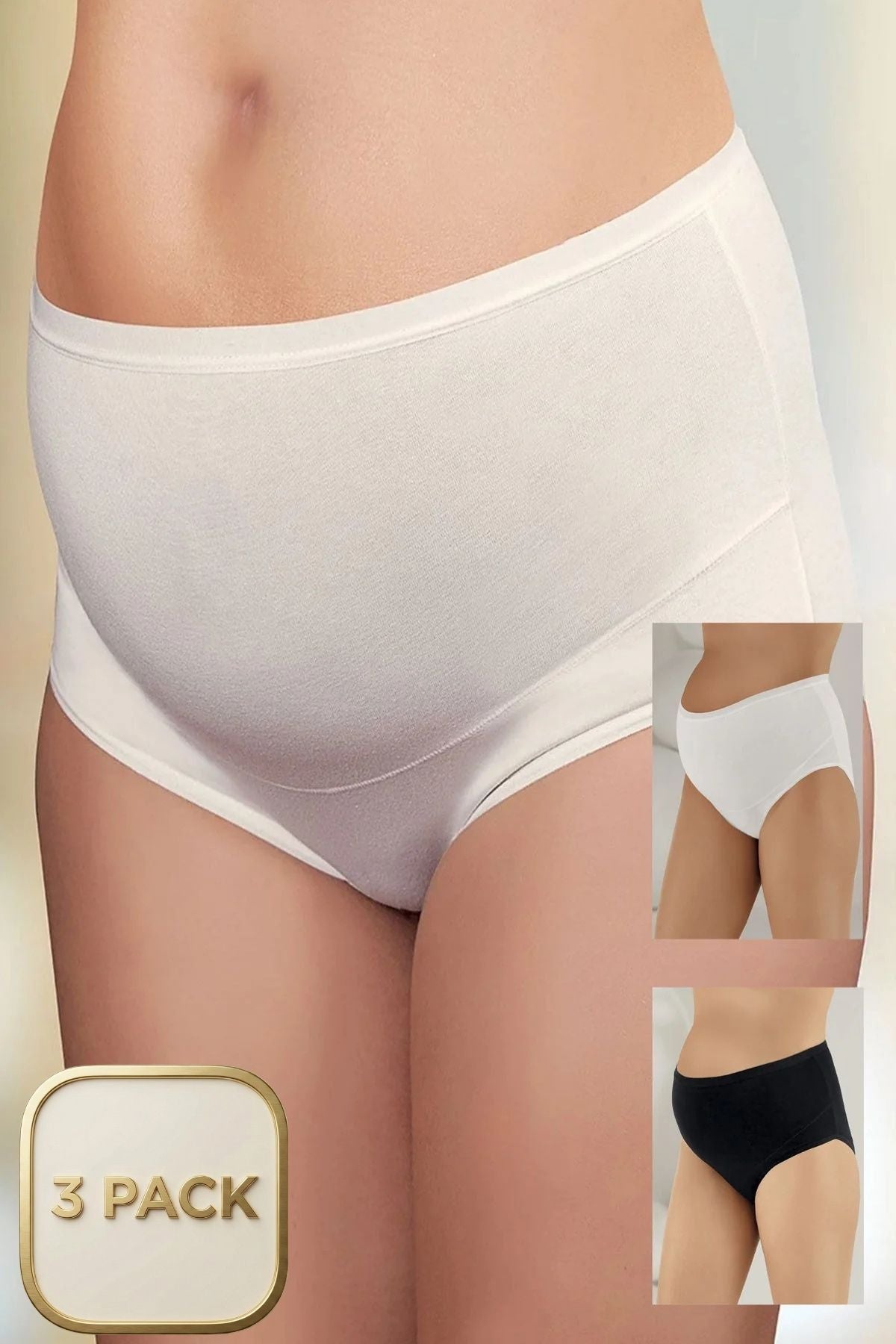 3-Pack Lycra Single Jersey Bato Maternity Panties White-Black-Ecru - 142