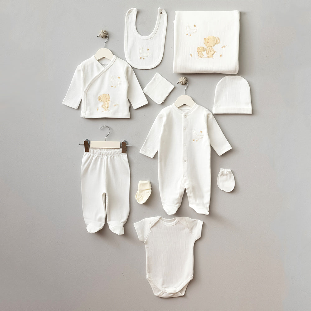 Moon Bear Themed Hospital Outfit 10-Piece Set Newborn Baby Ecru (0-3 Months) - B047.10103.03