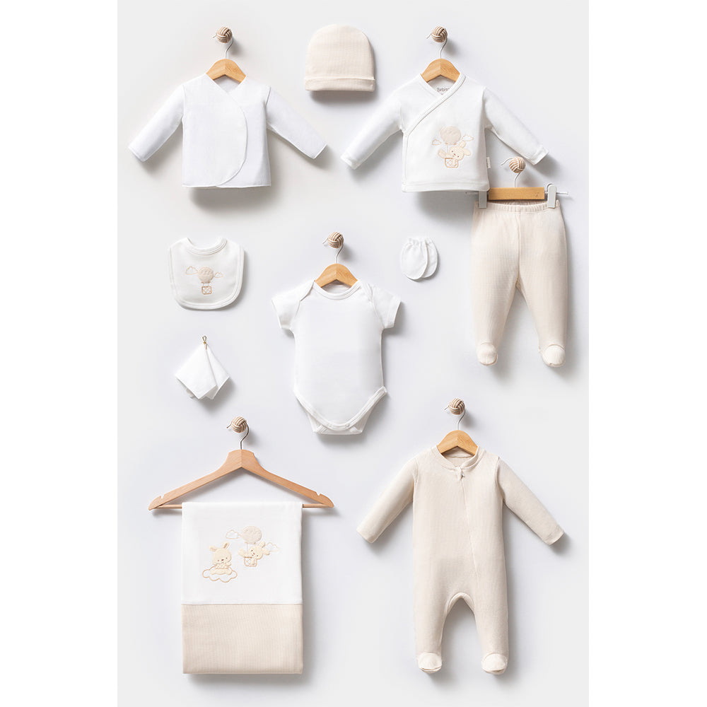 Balloon Bunny Themed Hospital Outfit 10-Piece Set Newborn Baby Ecru (0-6 Months) - B047.10110.15