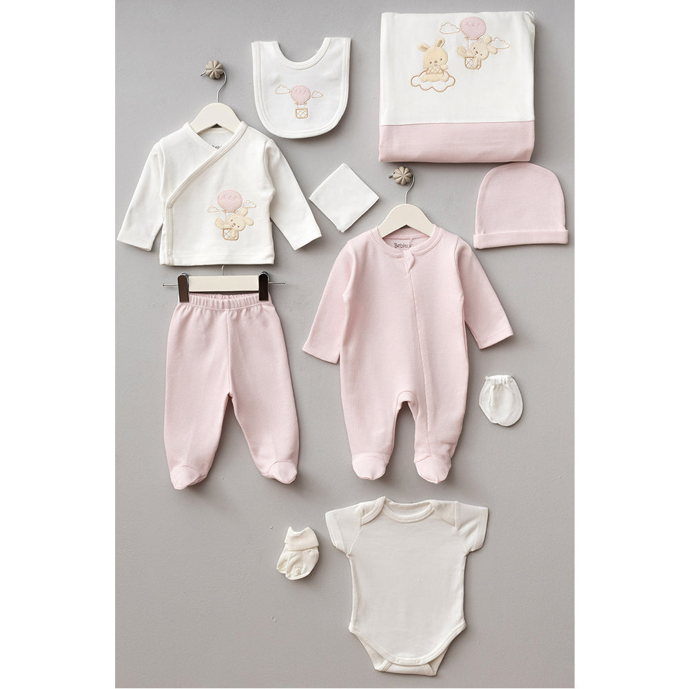 Balloon Bunny Themed Hospital Outfit 10-Piece Set Newborn Baby Girl Powder (0-6 Months) - B047.10110.17