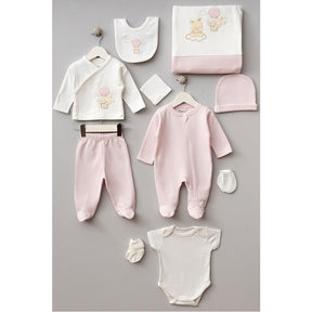 Balloon Bunny Themed Hospital Outfit 10-Piece Set Newborn Baby Girl Powder (0-6 Months) - B047.10110.17