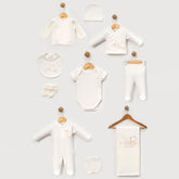 Happy Moon Bear Embroidery Cotton Hospital Outfit 10-Piece Set Newborn Baby Ecru (0-3 Months) - B047.10135.03