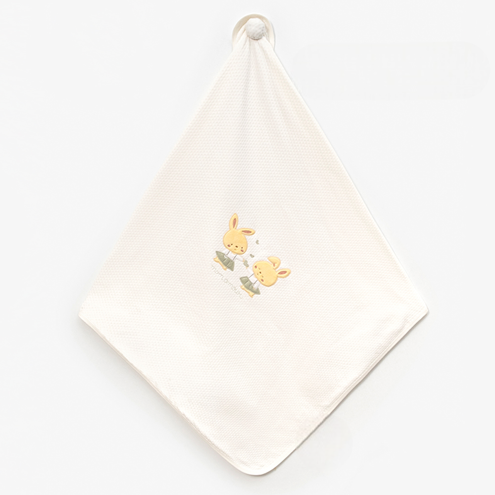 Bunny Duo Embroidery Baby Waffle Blanket Green - B047.95120.18