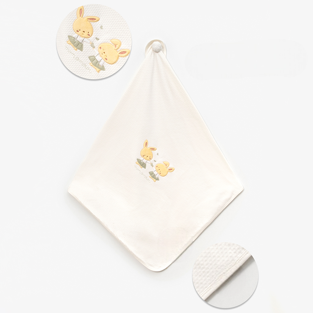Bunny Duo Embroidery Baby Waffle Blanket Green - B047.95120.18