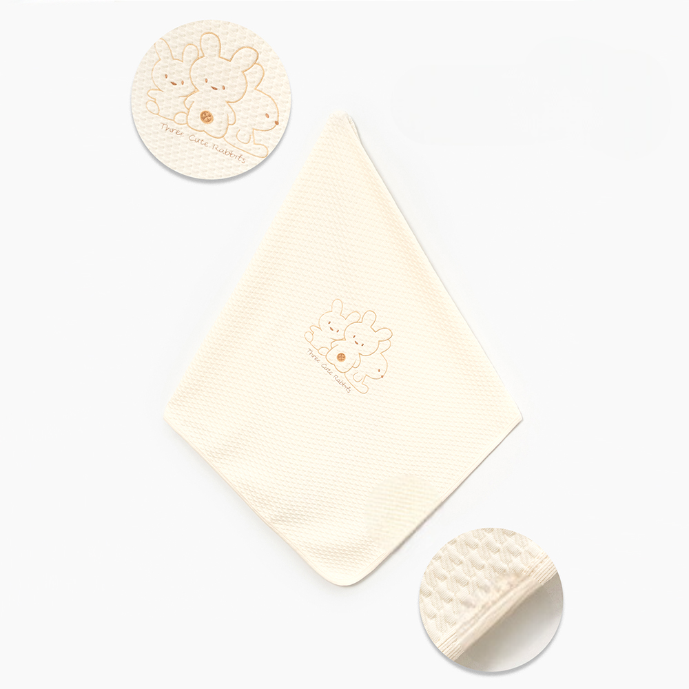 Three Cute Rabbits Embroidery Baby Waffle Blanket Ecru - B047.96000.03