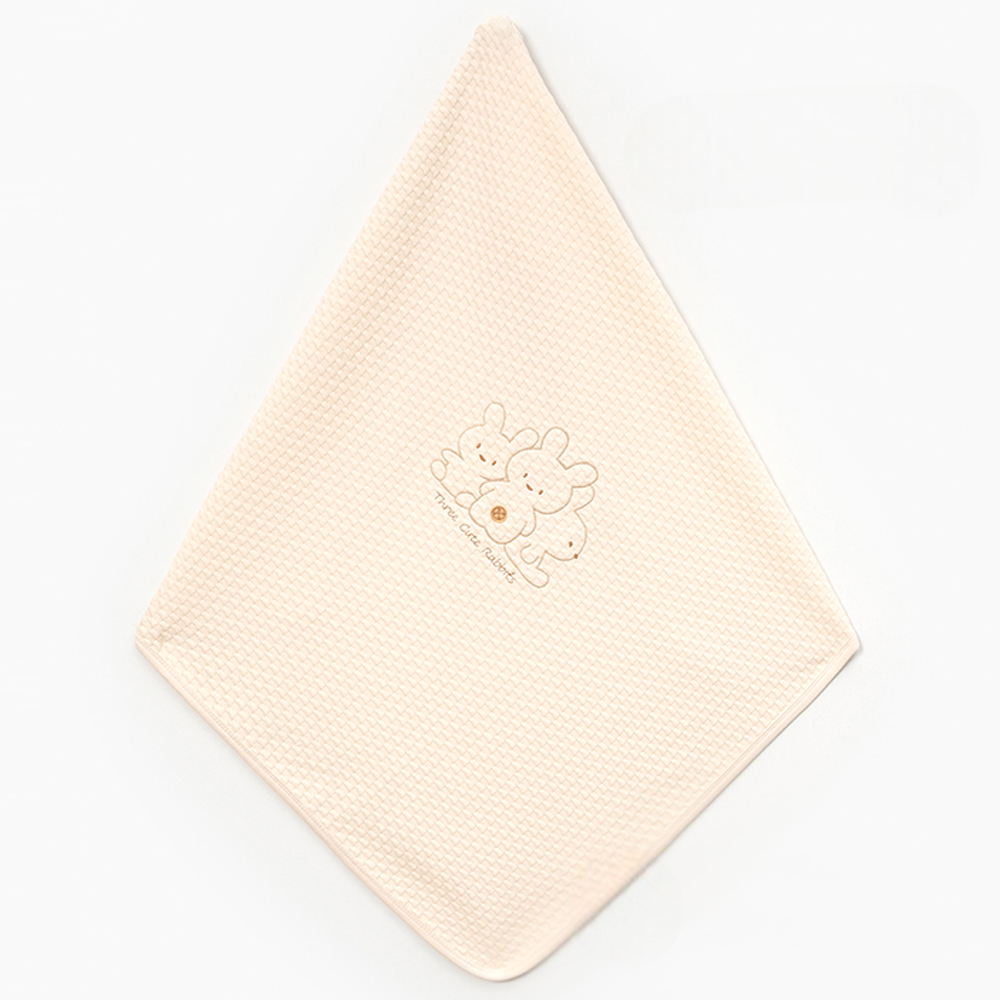Three Cute Rabbits Embroidery Baby Waffle Blanket Beige - B047.96000.20