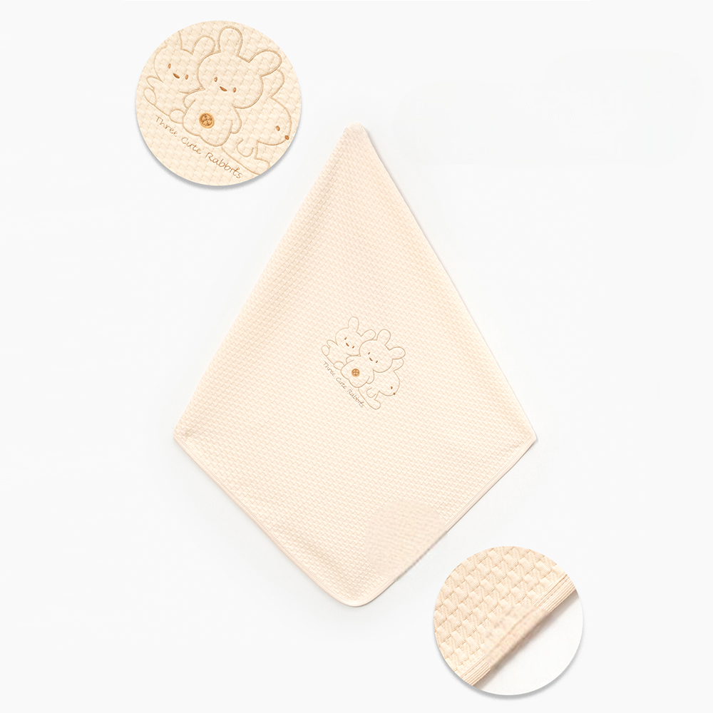 Three Cute Rabbits Embroidery Baby Waffle Blanket Beige - B047.96000.20