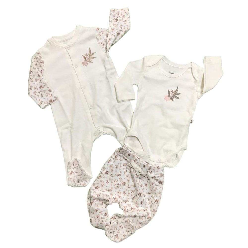 Flower Themed Hospital Outfit 10-Piece Set Newborn Baby Girl Ecru (0-3 Months) - BB204.3951.10