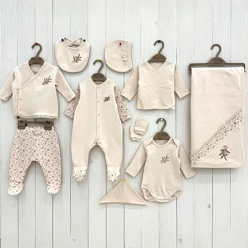 Flower Themed Hospital Outfit 10-Piece Set Newborn Baby Girl Beige (0-3 Months) - BB204.3951.12