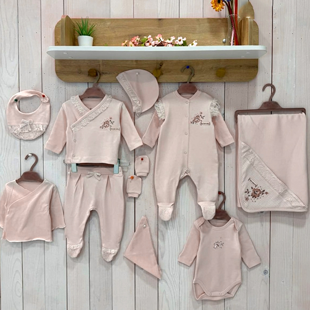Cross-Stitch Embroidered Themed Hospital Outfit 10-Piece Set Newborn Baby Girl Dried Rose (0-3 Months) - BB204.3964.36