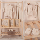 Botanical Leaf Embroidery Cotton 3-Piece Baby Bathrobe Set Beige (0-24 Months) - BB204.3980.12