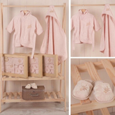 Botanical Leaf Embroidery Cotton 3-Piece Baby Bathrobe Set Pink (0-24 Months) - BB204.3980.2