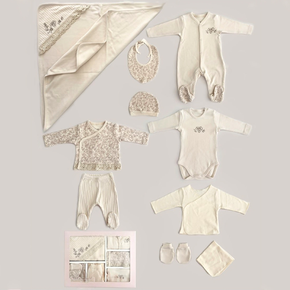 Flowery Themed Hospital Outfit 10-Piece Set Newborn Baby Girl Beige (0-3 Months) - BB204.4131.12