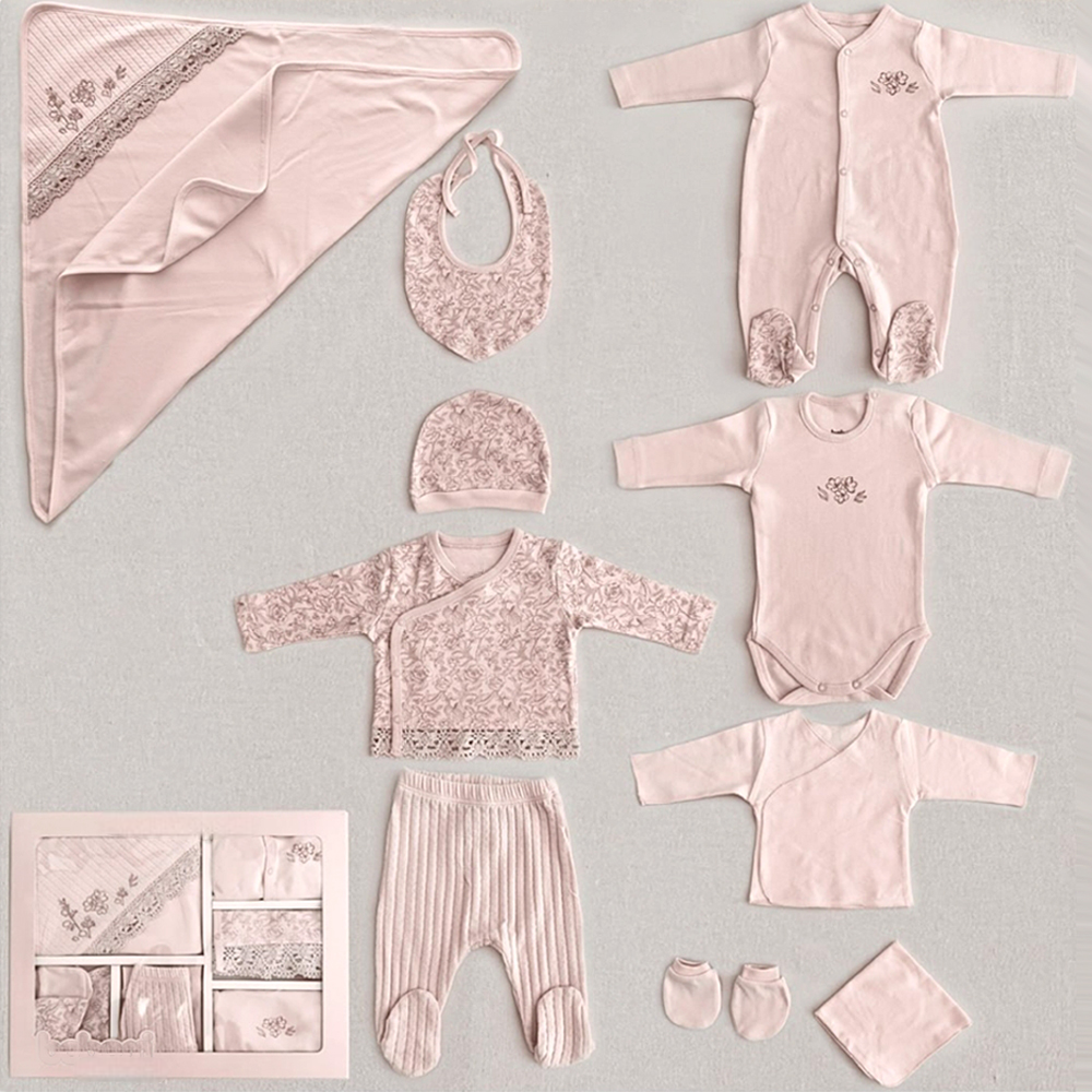 Flowery Themed Hospital Outfit 10-Piece Set Newborn Baby Girl Pink (0-3 Months) - BB204.4131.2