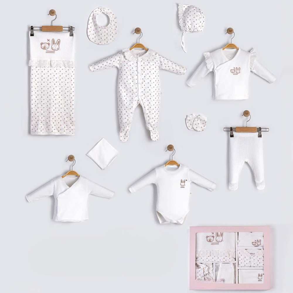 Lacy Rabbit Themed Hospital Outfit 10-Piece Set Newborn Baby Girl Ecru (0-3 Months) - BB204.4145.10