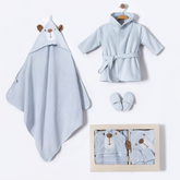 Big Bear Themed Cotton Baby Bathrobe Set Blue (0-24 Months) - BB204.4152.1