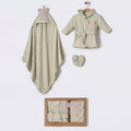 Little One Bear Face Hood Cotton 3-Piece Baby Bathrobe Set Green (0-24 Months) - BB204.4183.13