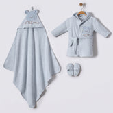 Little One Bear Face Hood طقم رداء حمام للأطفال من القطن 3 قطع أزرق (0-24 شهرًا) - BB204.4183.1