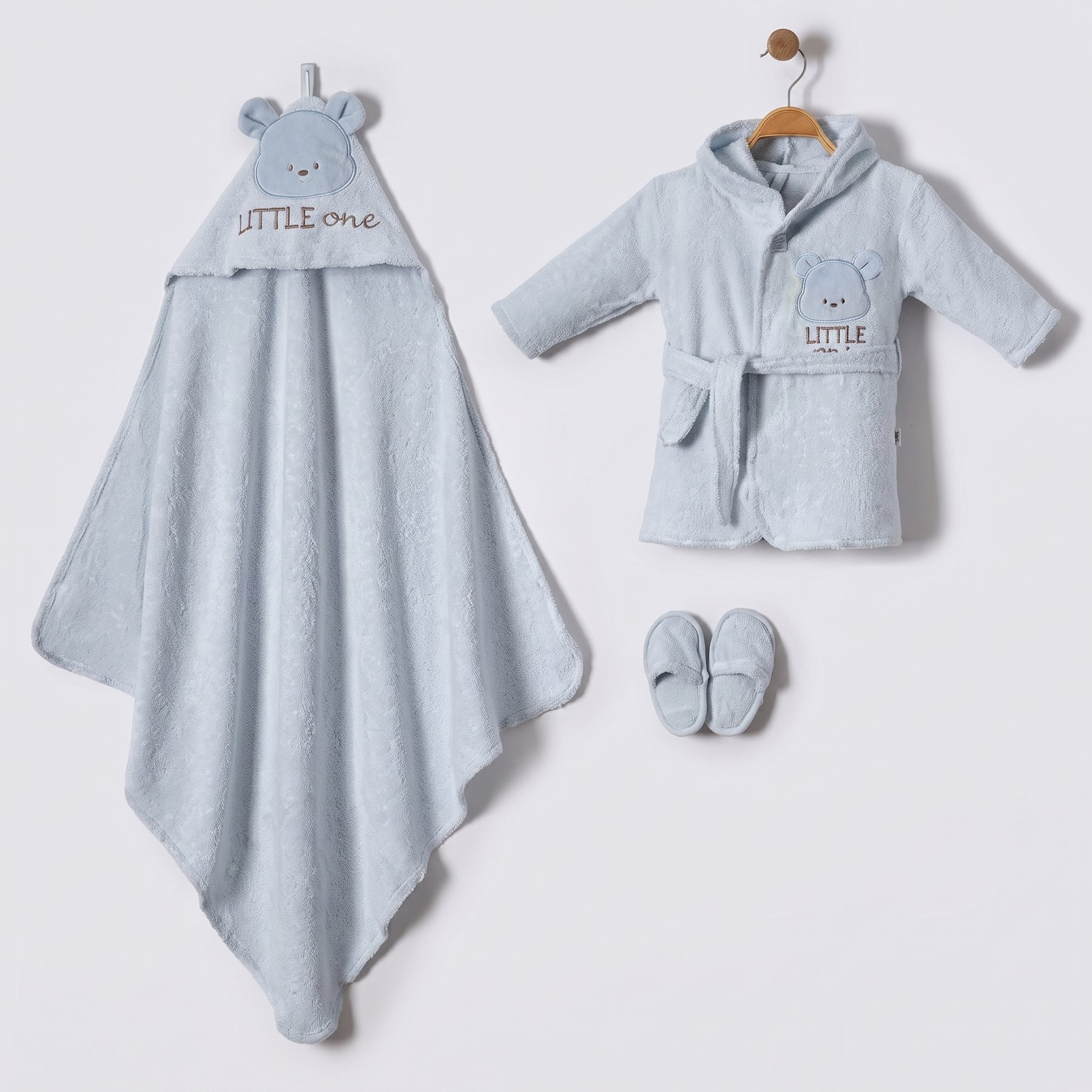 Little One Bear Face Hood طقم رداء حمام للأطفال من القطن 3 قطع أزرق (0-24 شهرًا) - BB204.4183.1