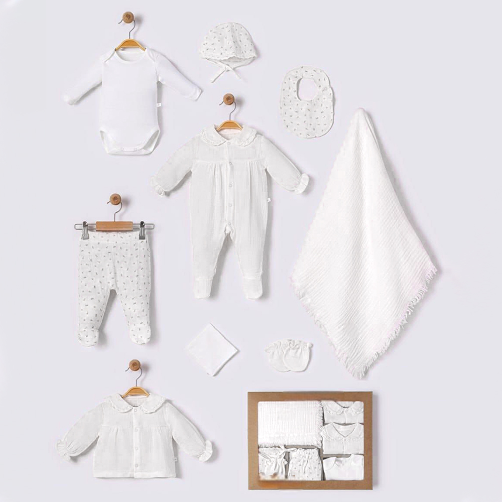 Little Girl Themed Hospital Outfit 10-Piece Set Newborn Baby Girl Ecru (0-3 Months) - BB204.4205.10