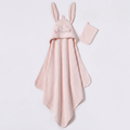3D Bunny Ears & Princess Embroidery 2-Piece Baby Hooded Towel & Bath Sponge Mitt Set Salmon - BB204.4240.8