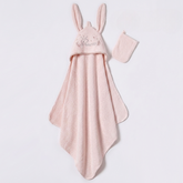 3D Bunny Ears & Princess Embroidery 2-Piece Baby Hooded Towel & Bath Sponge Mitt Set Salmon - BB204.4240.8