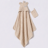 Little King Ear Crown Embroidery 2-Piece Baby Boy Hooded Towel & Bath Sponge Set Beige - BB204.4241.12