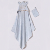 Little King Ear Crown Embroidery 2-Piece Baby Boy Hooded Towel & Bath Sponge Set Blue - BB204.4241.1