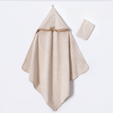 Polka Dot Hood with Bunny Patch 2-Piece Baby Hooded Towel & Bath Sponge Mitt Set Beige - BB204.4255.12