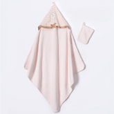 Polka Dot Hood with Bunny Patch 2-Piece Baby Hooded Towel & Bath Sponge Mitt Set Powder - BB204.4255.50