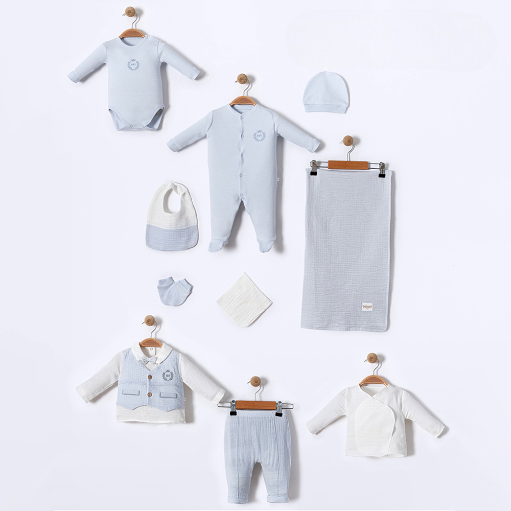 King Themed Cotton Hospital Outfit 10-Piece Set Newborn Baby Boy Blue (0-3 Months) - BB204.4264.1