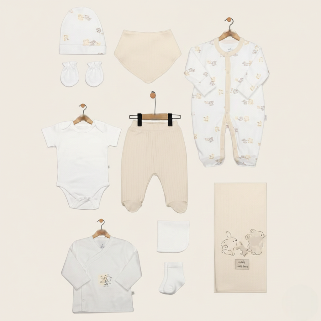 Family Themed Hospital Outfit 10-Piece Set Newborn Baby Ecru (0-3 Months) - BI049.11117.03.528