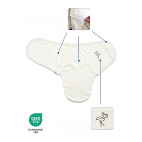Stork Embroidered Cotton Newborn Swaddle Wrap Ecru - BJ068.430 - Unisex & All-Season