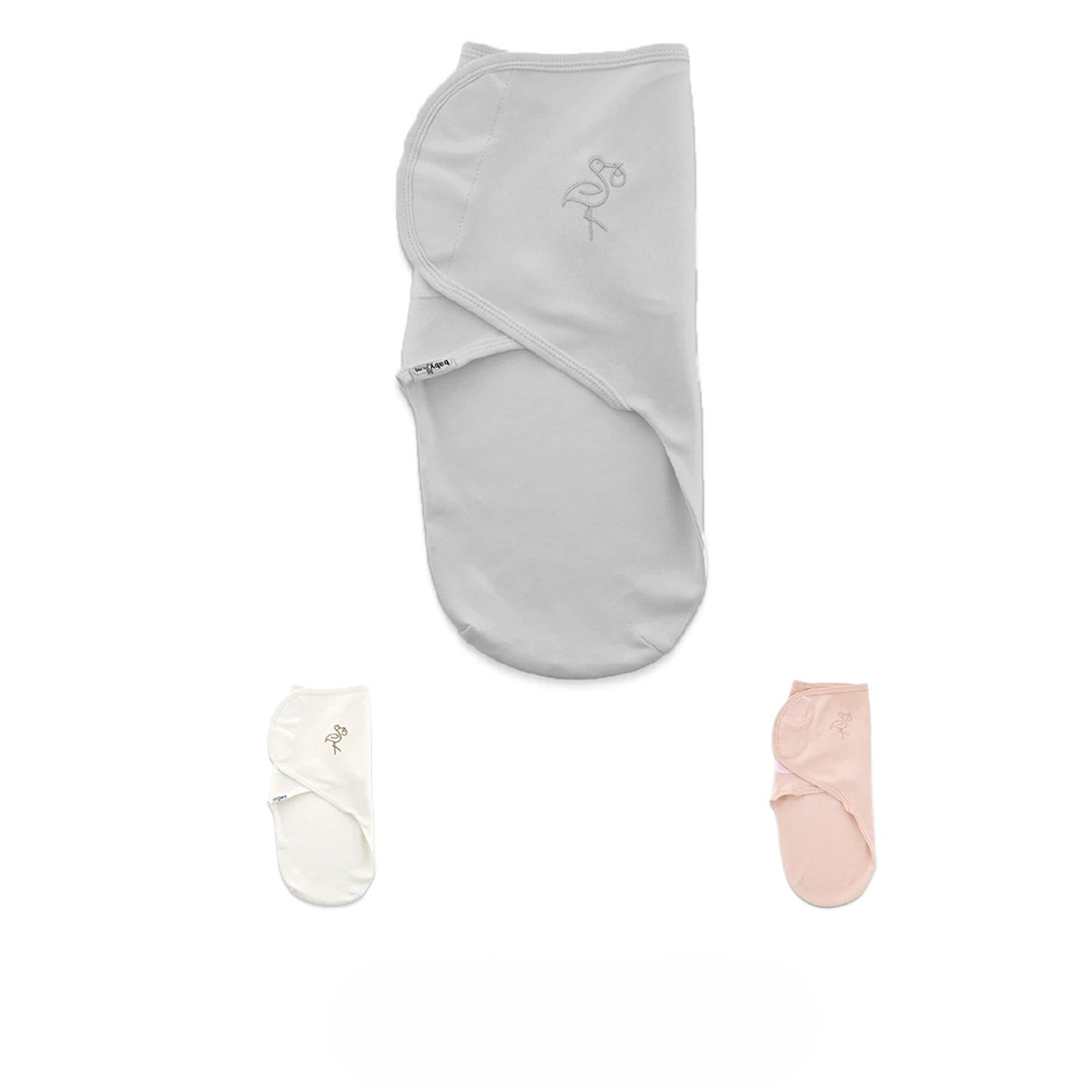 Stork Embroidered Cotton Newborn Swaddle Wrap Grey - BJ068.430 - Unisex & All-Season