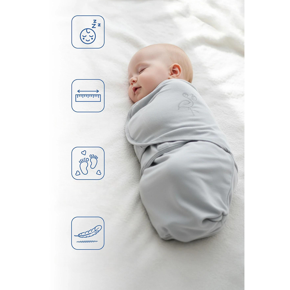 Stork Embroidered Cotton Newborn Swaddle Wrap Grey - BJ068.430 - Unisex & All-Season