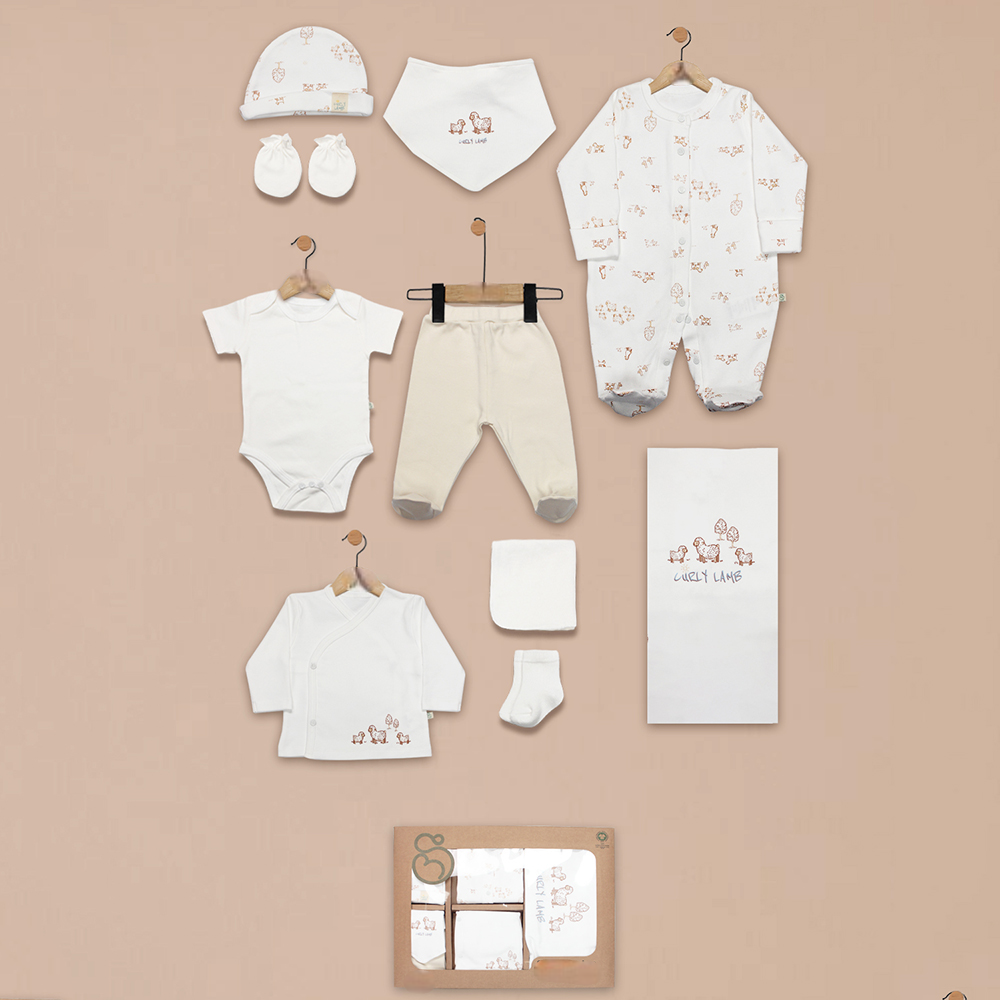 Curly Lamb Themed Hospital Outfit 10-Piece Set Newborn Baby Ecru (0-6 Months) - BS049.11106.03.495