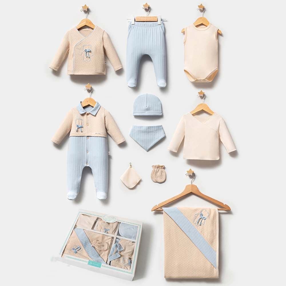 Teddy Bear Embroidery Cotton Hospital Outfit 10-Piece Set Newborn Baby Boy Blue (0-3 Months) - BT132.5907