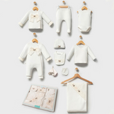 Oversized Bow & Floral Brooch Detail Cotton Hospital Outfit 10-Piece Set Newborn Baby Girl Ecru (0-3 Months) - BT132.5917