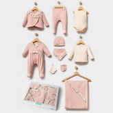 Ruffle & Lace Detailed Cotton Hospital Outfit 10-Piece Set Newborn Baby Girl Pink (0-3 Months) - BT132.5927
