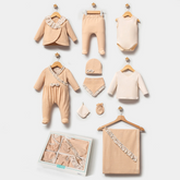 Ruffle & Lace Detailed Cotton Hospital Outfit 10-Piece Set Newborn Baby Girl Salmon (0-3 Months) - BT132.5927